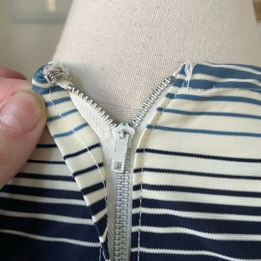 Vintage 60s Blue Variegated Stripe Sleeveless Dress S - Picture 7 of 8